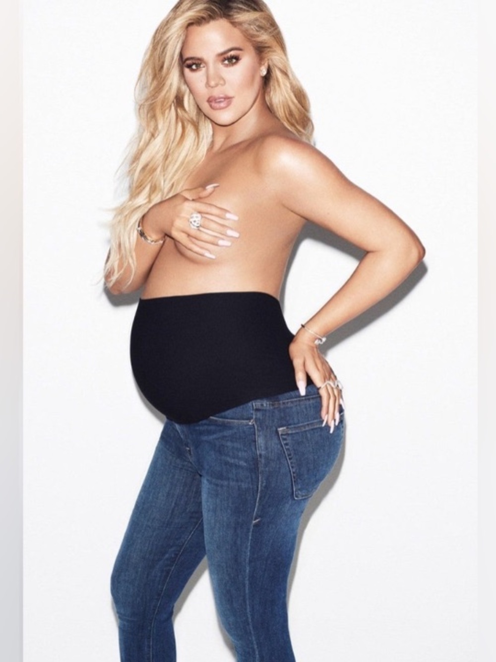 Good American Maternity Blue Jeans W/ Belly Band BNWT 4/27